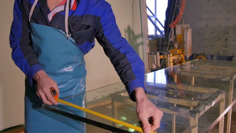 Un vitrier travaille sur du verre